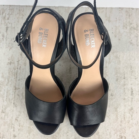 BLEECKER & BOND Sienna Leather Heels Black Size 7.5 Stacked Heel - Picture 3 of 16